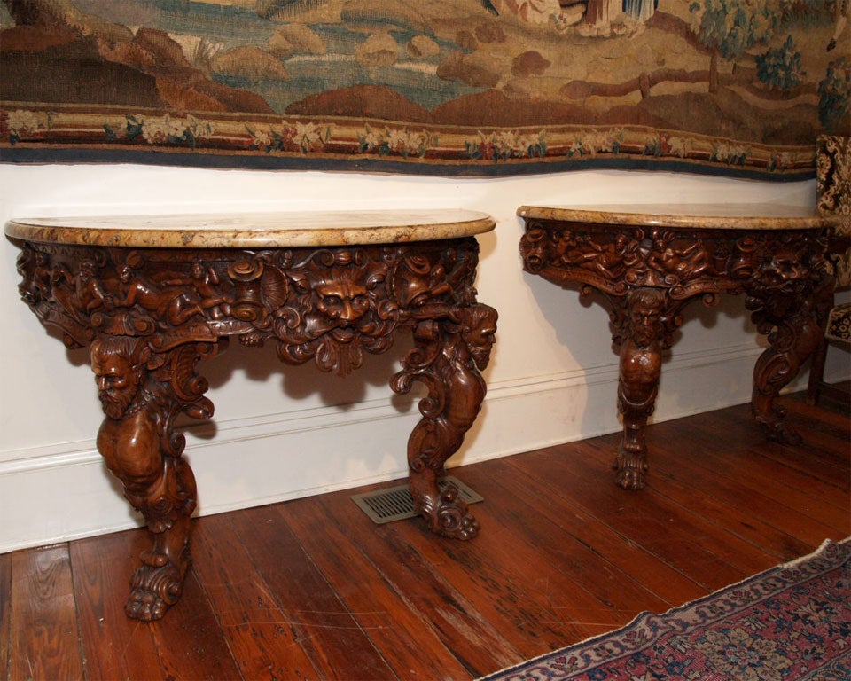 Pair of Walnut Bacchanalian Italian Console Tables  For Sale 5