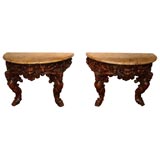 PAIR OF WALNUT BACCHANALIAN CONSOLE TABLES 3