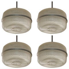 Set of 4 large molded glass industrial hanging lights 7