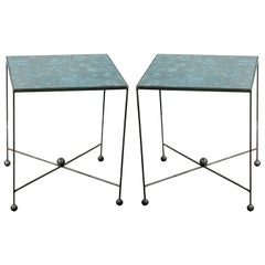 Pair of eglomise mirror side tables