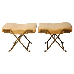Pair of X shaped leather stools