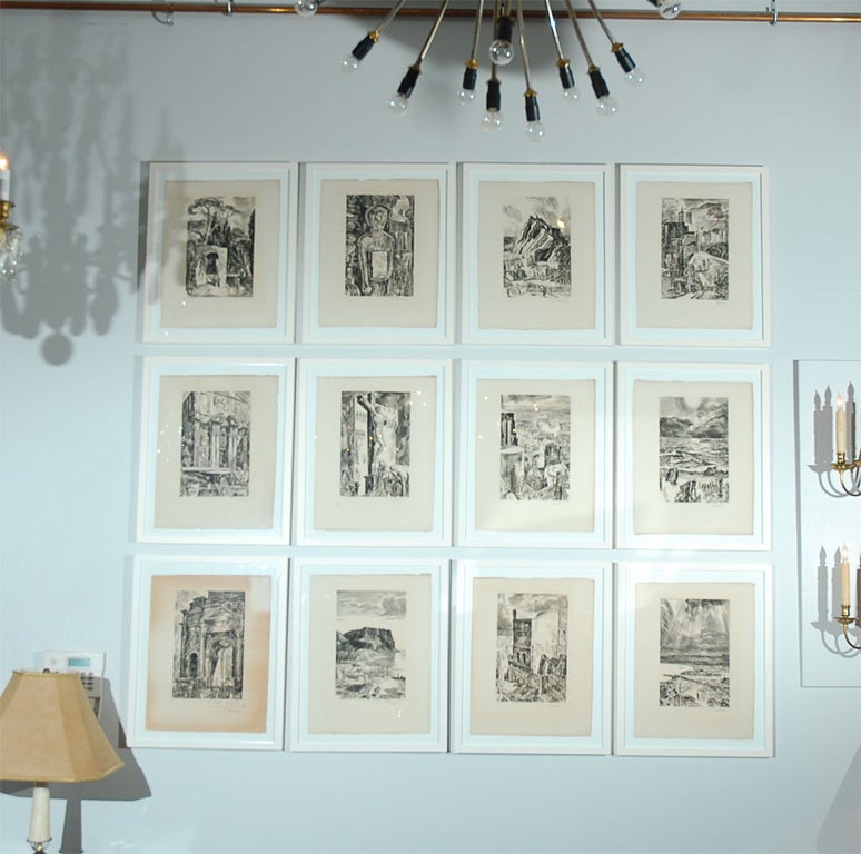 Rare set of 12 framed Provence etchings by Albert Decaris (1901-1988). Very decorative as a complete set on a large wall. Each measures 17 in. wide x 21 in. tall. Each is signed in pencil. It is set number 47 from a limited edition of 99.

Albert