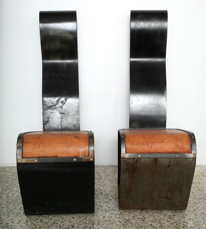 American Great pair Leather& Steel Chairs For Sale