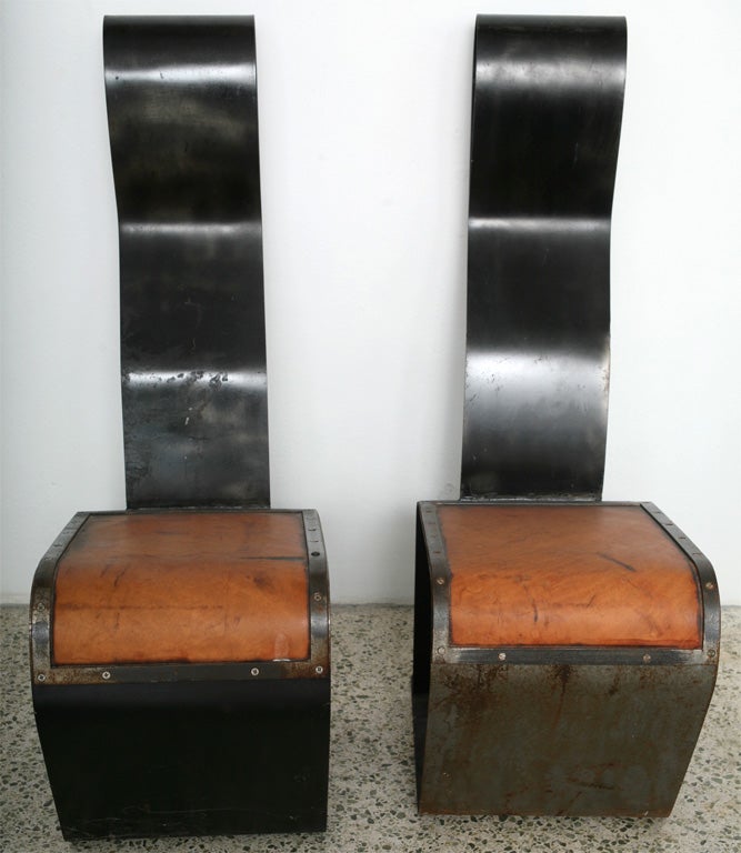 20th Century Great pair Leather& Steel Chairs For Sale