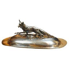 FRANCO LEPINNI HAND HAMMERED SILVER PLATTER WITH FOX