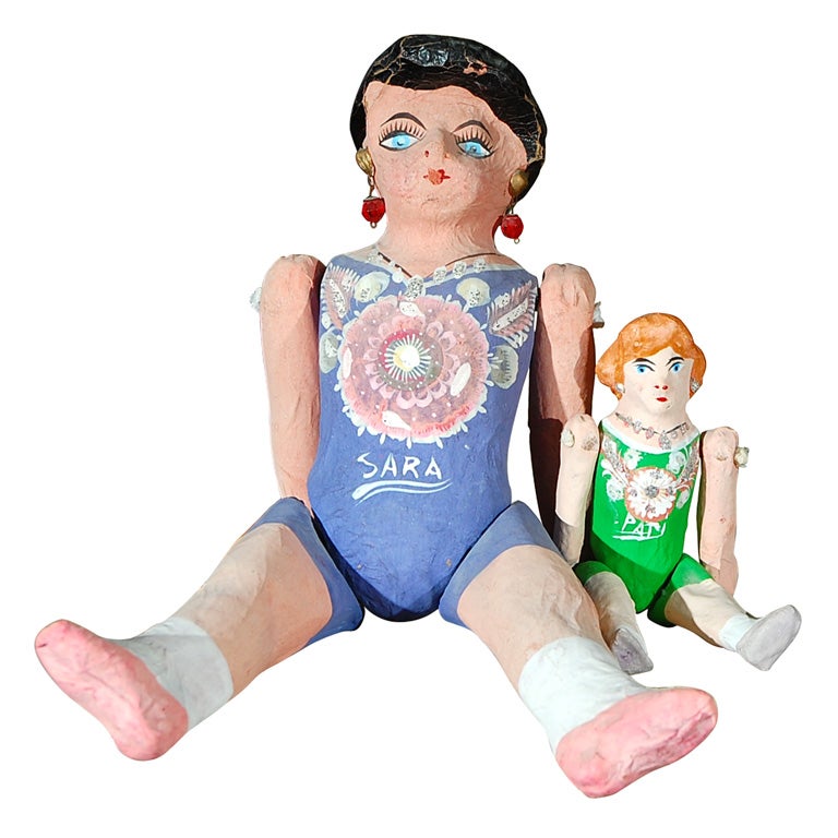 Two Paper Mache Mexican Folk Art Prostitution Dolls