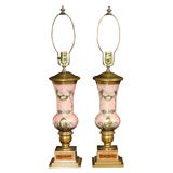 Retro Pair of Reverse Painted Neoclassical Table Lamps