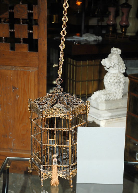 Charming & intricate bird cage from China c1830s recently converted to a hanging lantern.
