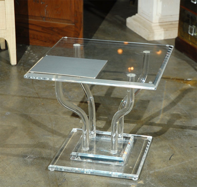 Mid-Century lucite side or occasional table.  Great vintage with faint age-commensurate markings from use. Minor wear consistent with age and history. 