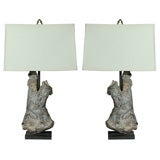 Pair of Table Lamps with Petrified Wood Bases