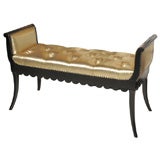 Neoclassical Gold Leather Tufted Bench