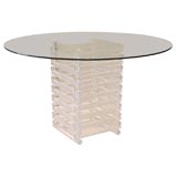 LUCITE DINING TABLE WITH GLASS TOP