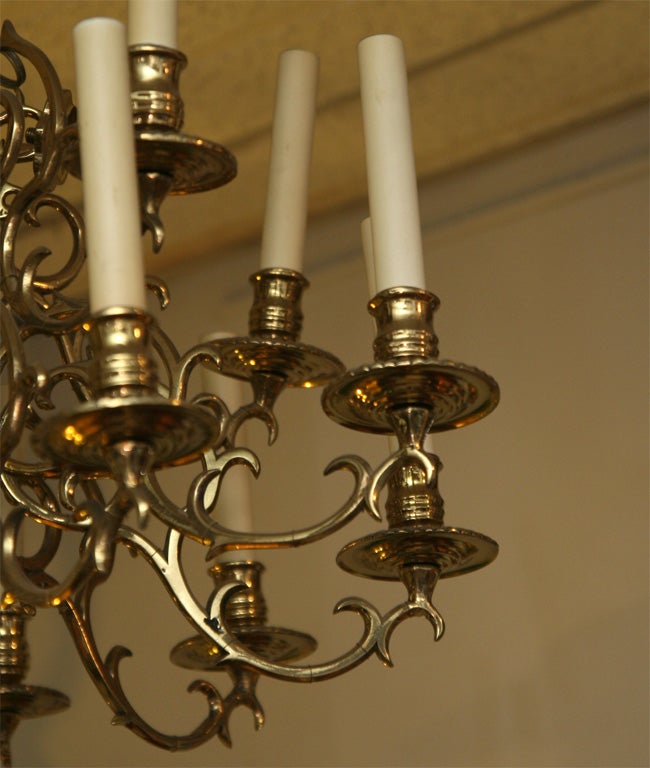 French Early Brass Fifteen-Arm Chandelier