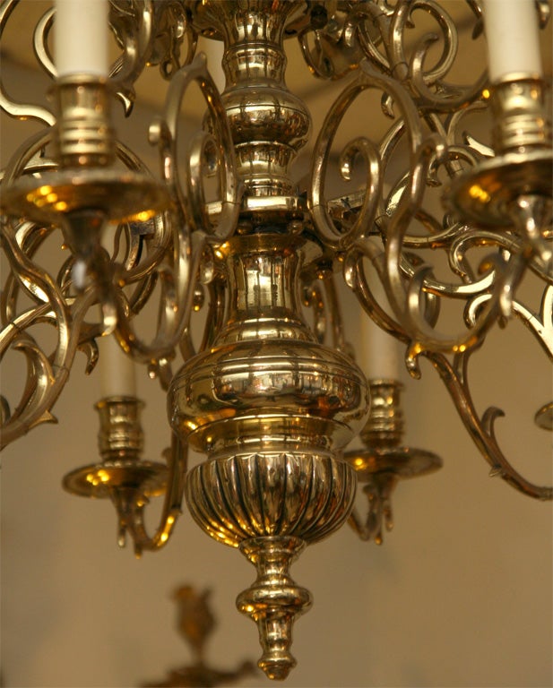 18th Century and Earlier Early Brass Fifteen-Arm Chandelier