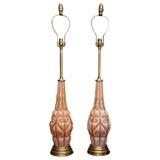 Large Pair of   Peach Murano Table lamps