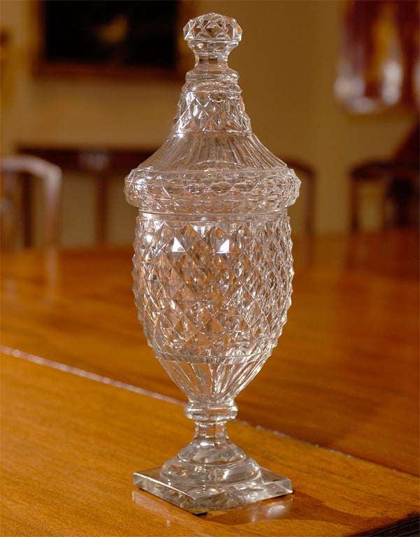 Anglo-Irish Cut Glass Covered Urn 1