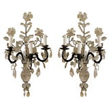 Pair of three arm bagues-style rock crystal sconces