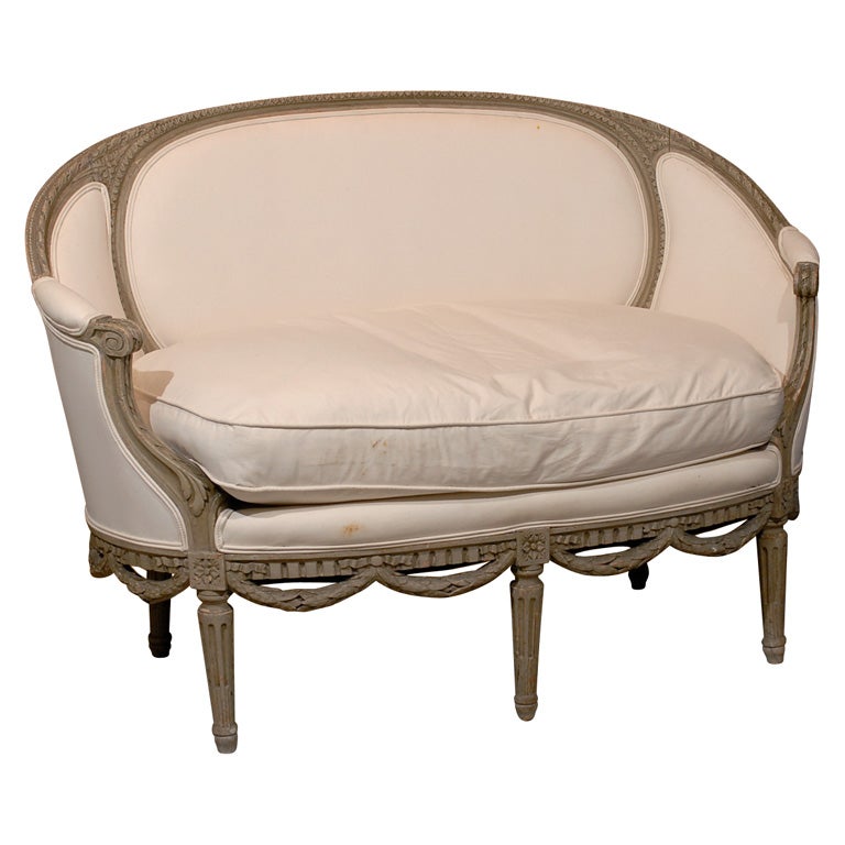 Petite French 19th Century Canape Sofa Louis XVI