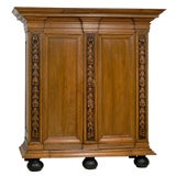 Large Dutch Two Door Armoire with Carved Foliate Pilasters