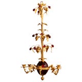 Cranberry glass and gilt bronze chandelier