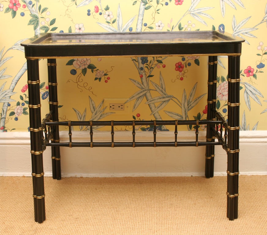 Chinese Export Large Black and Gold Lacquer Tray on Stand, circa 1750