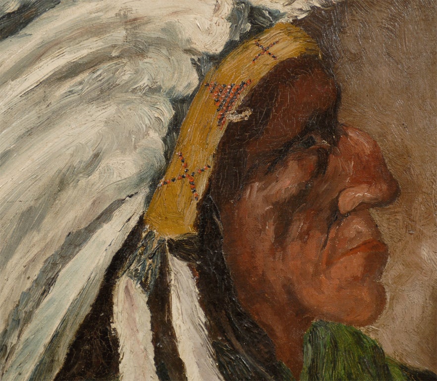 Canvas Portrait of a Sioux Indian Chief in Headress