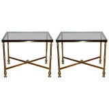 A Pair of Brass and Smoked Glass Tabled du Canape