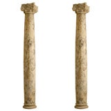 19th Century Pair of Plaster Columns in Faux Painted Marble