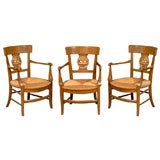 Set of 4 Directoire Style Armchairs In Beechwood with Rush Seats