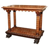 Antique Fine Italian Ebony and Ivory Inlaid Center Table, 19th Century