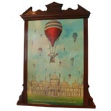 Charming Naive Ballooning Scene in an Antique Frame