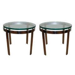 A Pair of American Chrome Plated Side Tables with Glass Tops