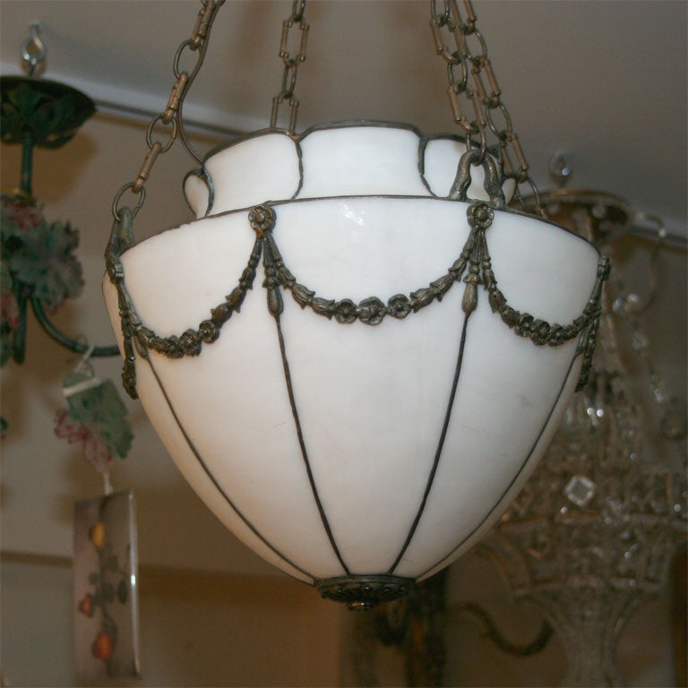 20th Century American leaded slag glass ceiling light