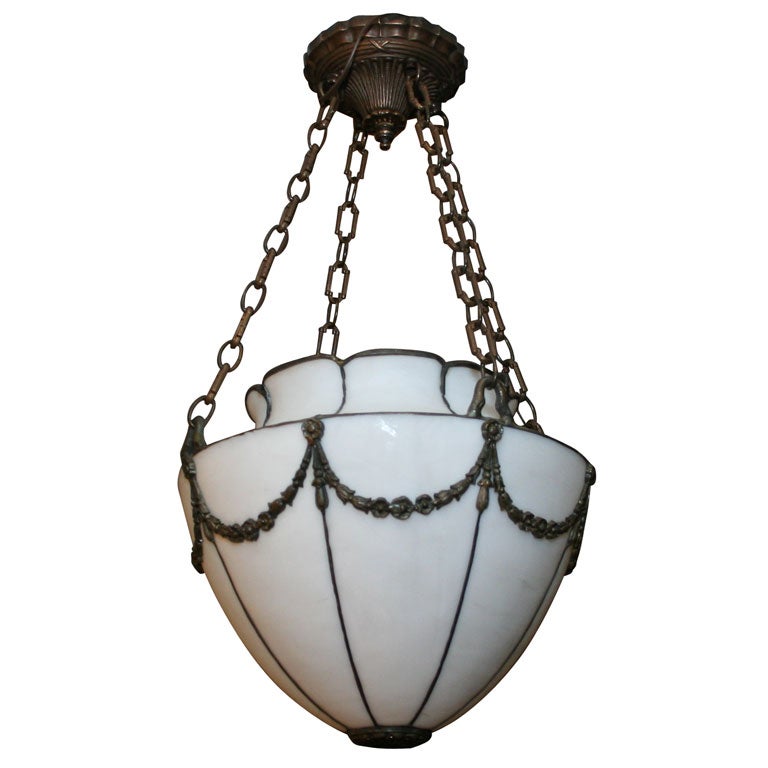 American leaded slag glass ceiling light