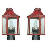 French Red Pagoda Corner Sconces