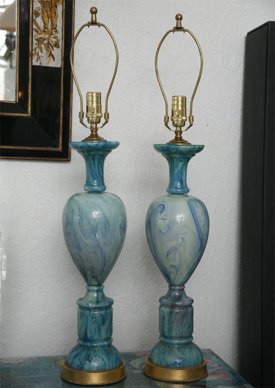 Pair of Italian Mid Century Glass Lamps