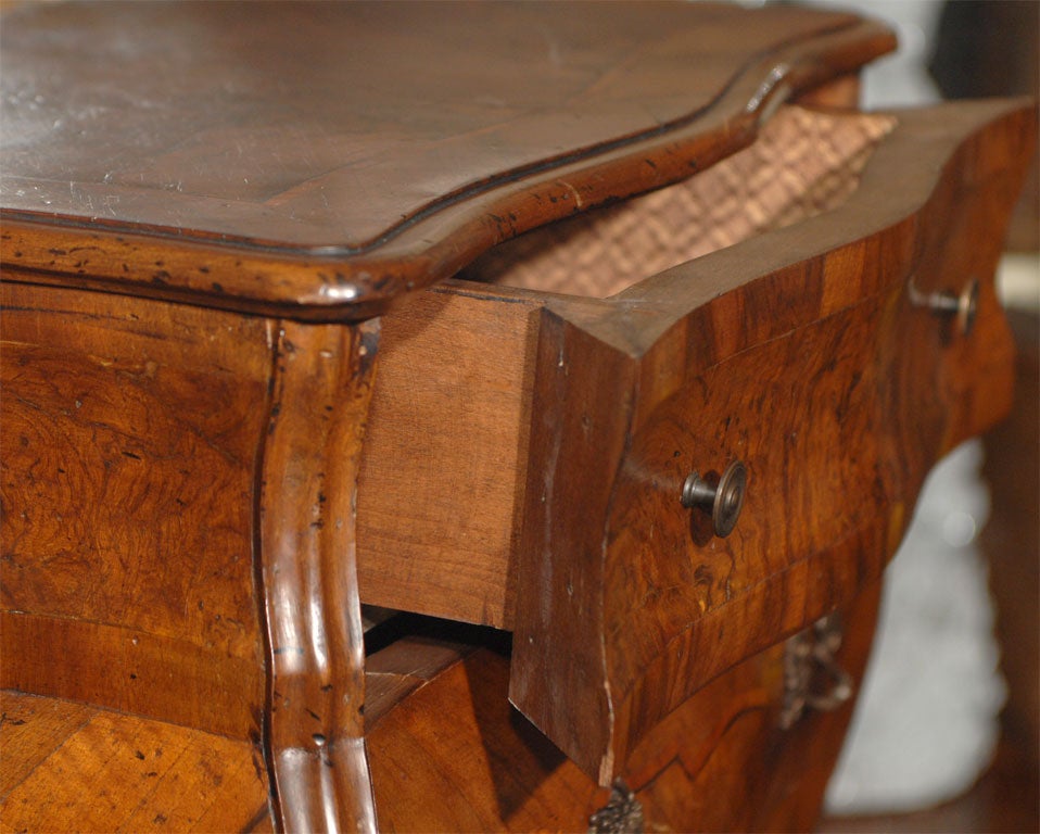 Walnut Small Italian Three Drawer Bombe Chest