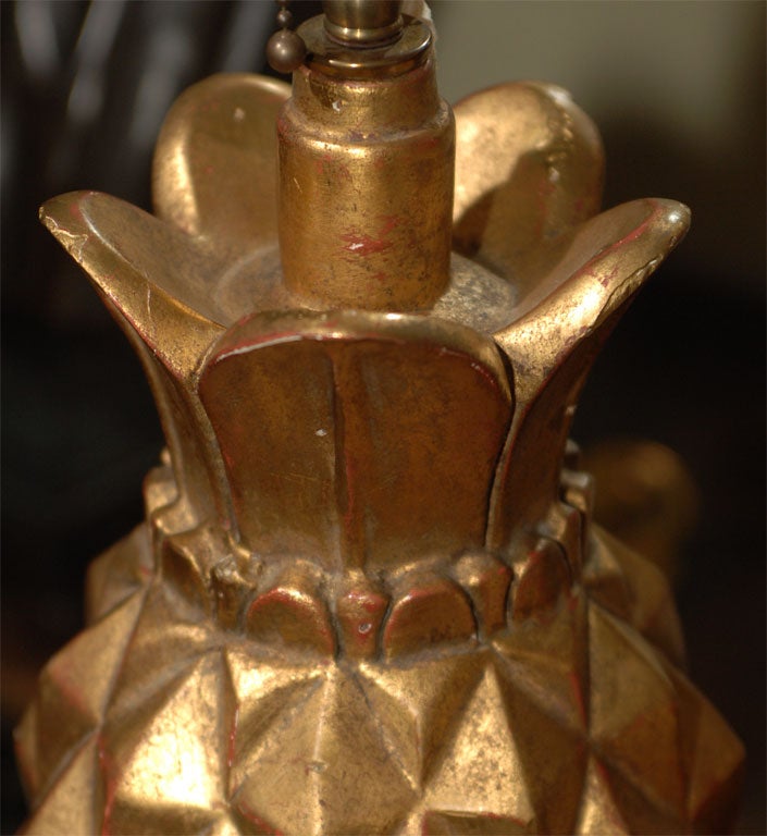 Pair of Italian Carved Wood Pineapple Table Lamps 3