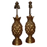 Pair of Italian Carved Wood Pineapple Table Lamps