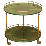 Green Parchment & Gold Painted Wheeled Bar Cart