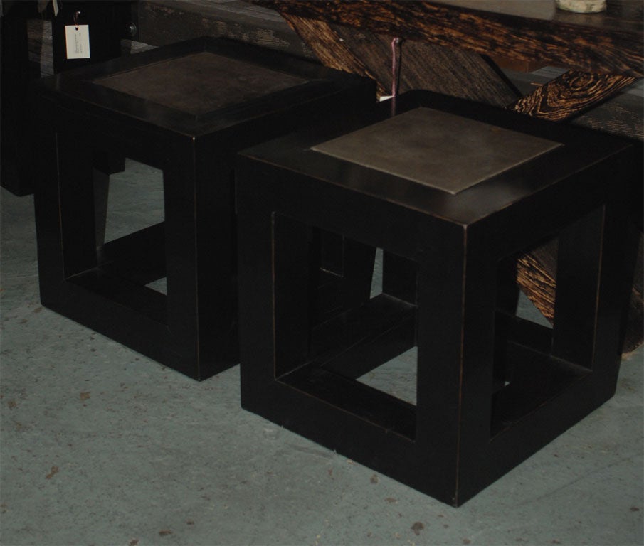 Black Lacquered End Tables with Stone Top (ref TOM4 and TOM5) at 1stDibs
