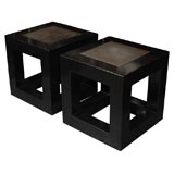 Black Lacquered End Tables with Stone Top (ref# TOM4 & TOM5)
