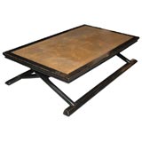 Black Lacquered Chinese Cross Leg Table w/ Rattan Top (TC9)