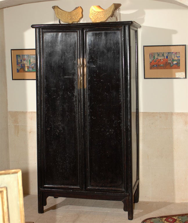 Black Lacquered Asian Armoire In Excellent Condition In San Francisco, CA
