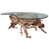 Driftwood Coffee Table with Biomorphic Shaped Glass Top