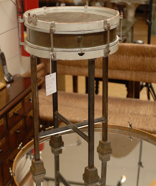 20th Century French Vintage Wooden Drum Table with Custom Metal Stand, circa 1940