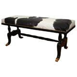 Jansen Ebonized Bench Upholstered in Black & White Hide