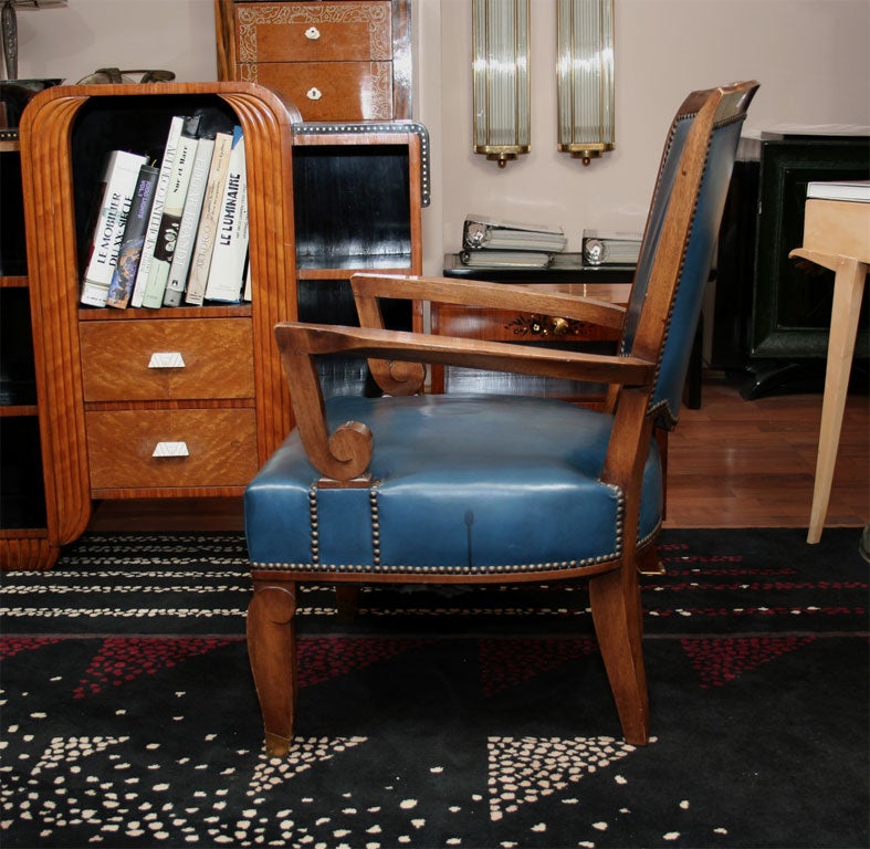 Leather Jules Leleu Set of Four Art Deco Armchairs For Sale