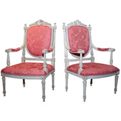Pair of Antique Overscaled Carved and Painted  ArmChairs