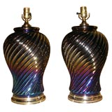 Pair of 1960's Overscaled Mercury Glass Finish Table Lamps